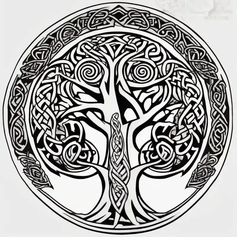 cartoon style Idées de tatouages irlandais en 2025 about Irish shoulder tattoo and that is non-religious and has a Celtic tree and tribal ravens half sleeve tattoos for men